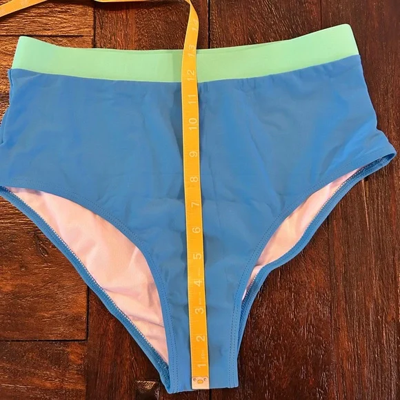 High Waisted Sporty Scoop Neck Bikini- Blue/Teal - Picture 8 of 9